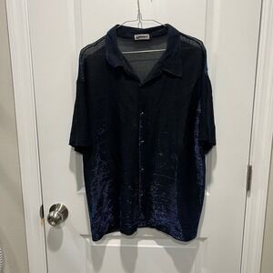 Ymla Black Sparkle Mesh Short Sleeve Button Up Shirt Top L